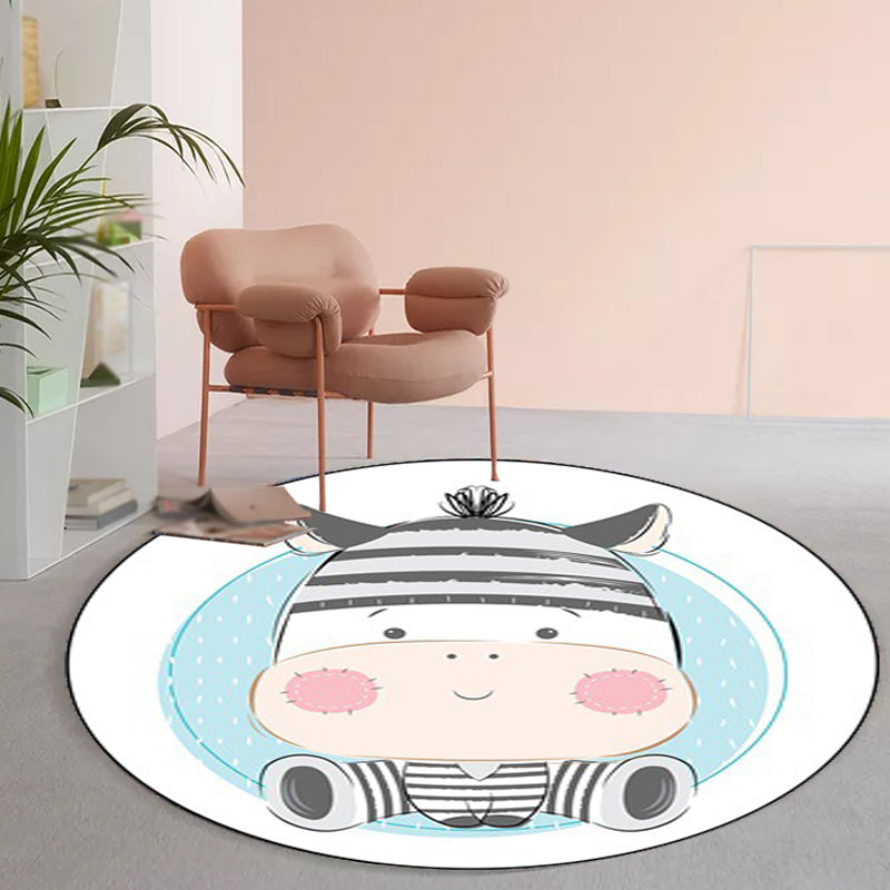BowLift | Stylish Children's Carpet in Ivory and Blue Animal Cow Bunny Bear Pattern Carpet Polyester Washable Rug for the Children's Room