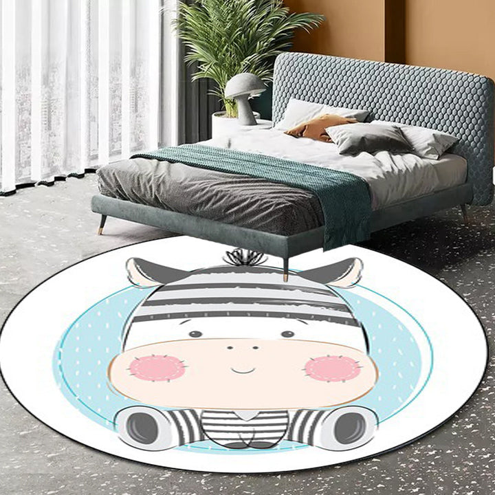 BowLift | Stylish Children's Carpet in Ivory and Blue Animal Cow Bunny Bear Pattern Carpet Polyester Washable Rug for the Children's Room