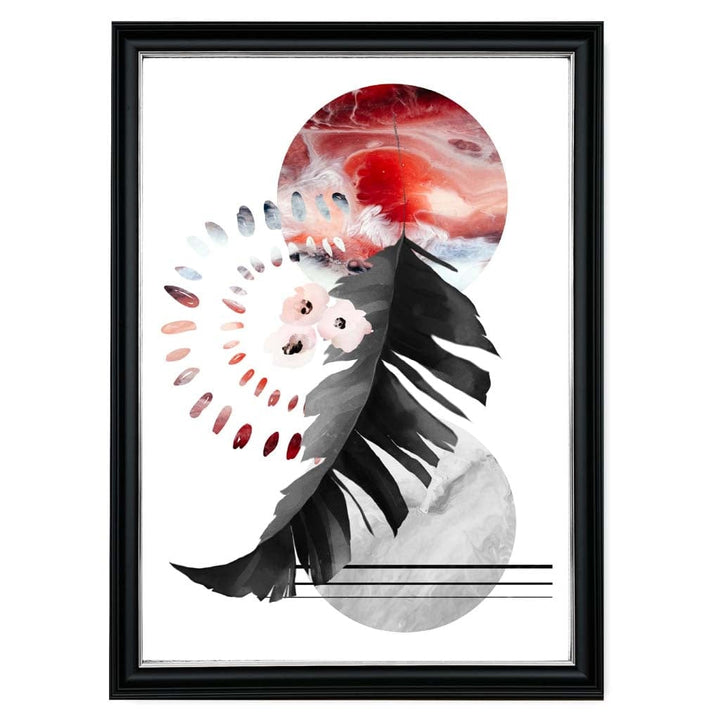 Black and red abstract leaf with geometric shapes wall art print | Bowlift