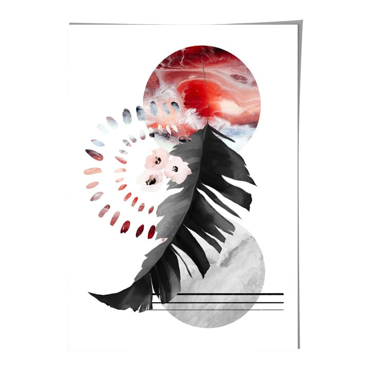 Black and red abstract leaf with geometric shapes wall art print | Bowlift