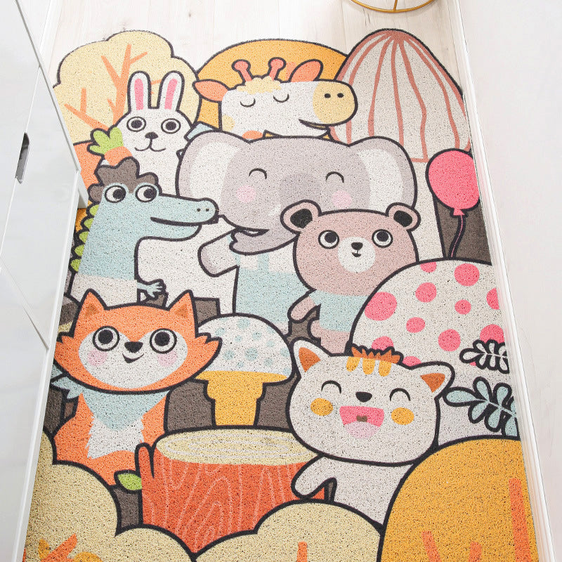 BowLift | Children Irregular Kids Room Rug in Yellow and Gray Animal Cat Rabbit Penguin Print Rug Polyester Non-slip Area Rug
