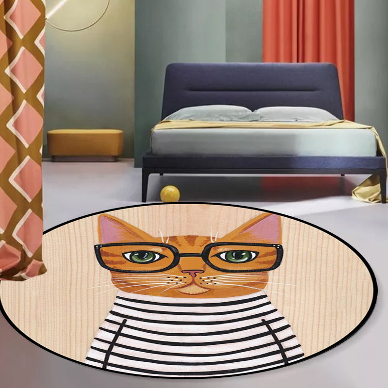 BowLift | Kids Bedroom Carpet in Green and Blue Animal Cat Glass Print Carpet Polyester Pet-Friendly Area Rug