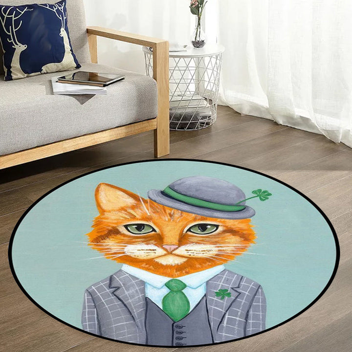 BowLift | Kids Bedroom Carpet in Green and Blue Animal Cat Glass Print Carpet Polyester Pet-Friendly Area Rug