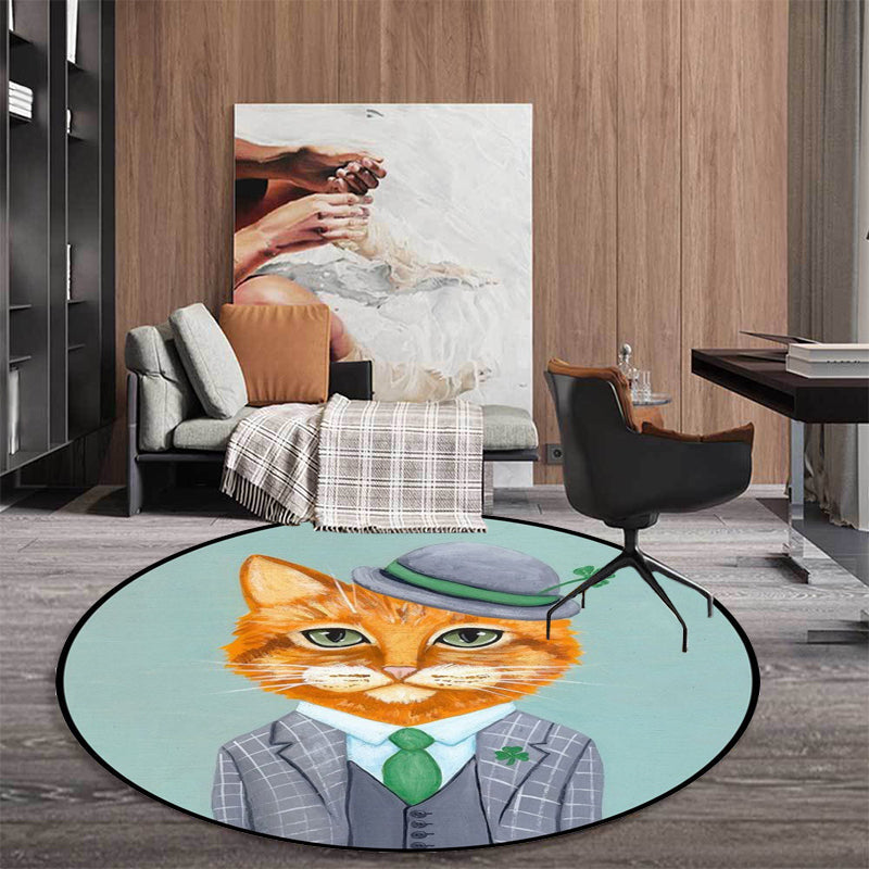 BowLift | Kids Bedroom Carpet in Green and Blue Animal Cat Glass Print Carpet Polyester Pet-Friendly Area Rug