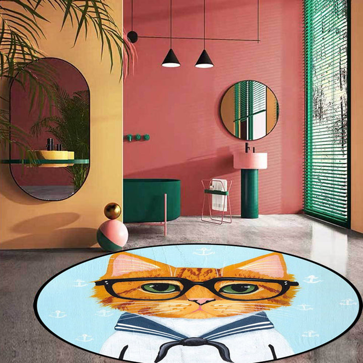 BowLift | Kids Bedroom Carpet in Green and Blue Animal Cat Glass Print Carpet Polyester Pet-Friendly Area Rug