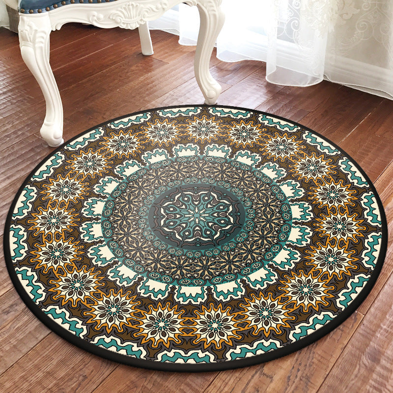 BowLift | Green and Yellow Bedroom Rug Moroccan Floral Pattern Area Rug Polyester Pet-Friendly Washable Rug