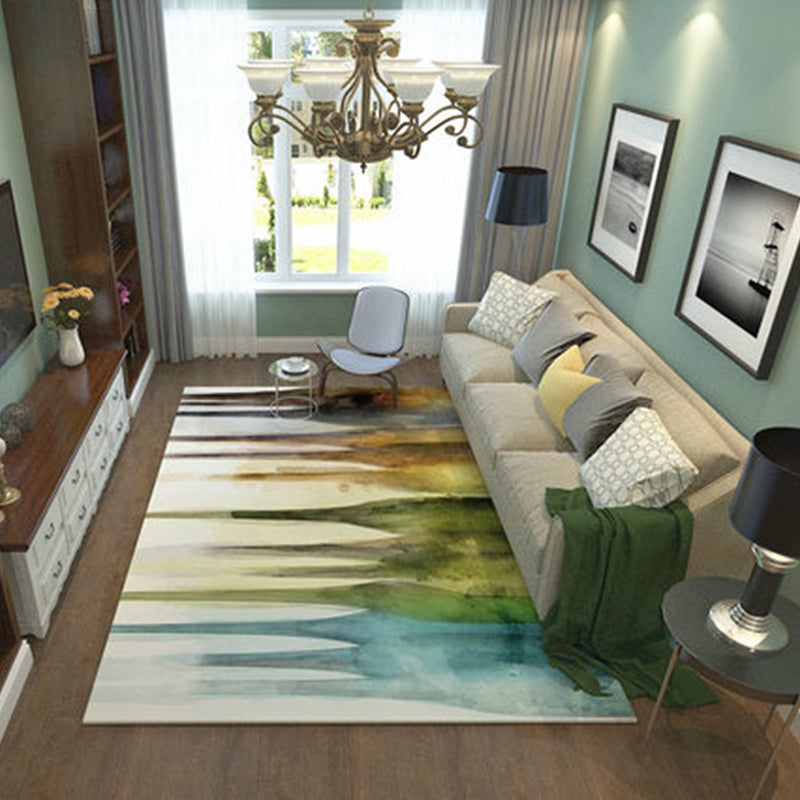 Blue and Brown Bedroom Rug Modern Abstract Painting Pattern Rug Polyester Washable Rug | Bowlift