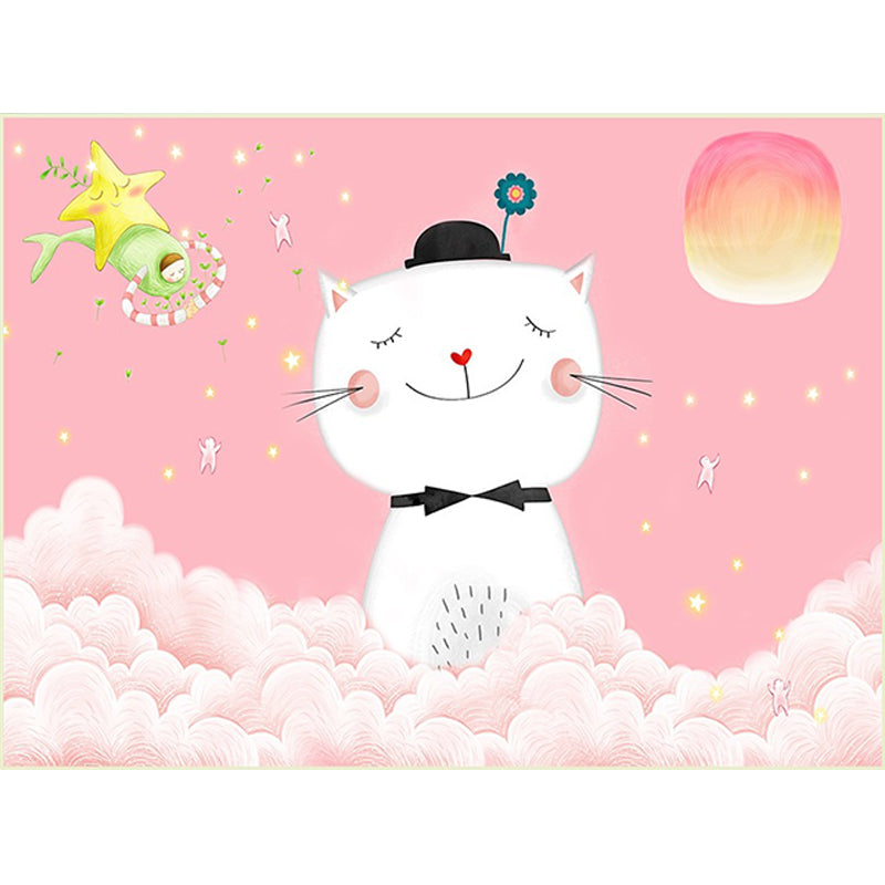 BowLift | Casual Kids Rug in Pink Animal Cat Cloud Pattern Rug Polyester Non-Slip Back Washable Rug for the Kids Room