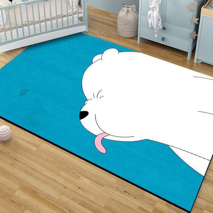 Stylish children's rug in blue animal bear pattern rug polyester non-slip pet-friendly rug for the children's room | Bowlift