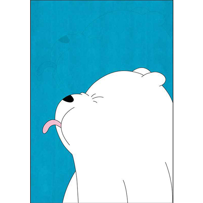 Stylish children's rug in blue animal bear pattern rug polyester non-slip pet-friendly rug for the children's room | Bowlift