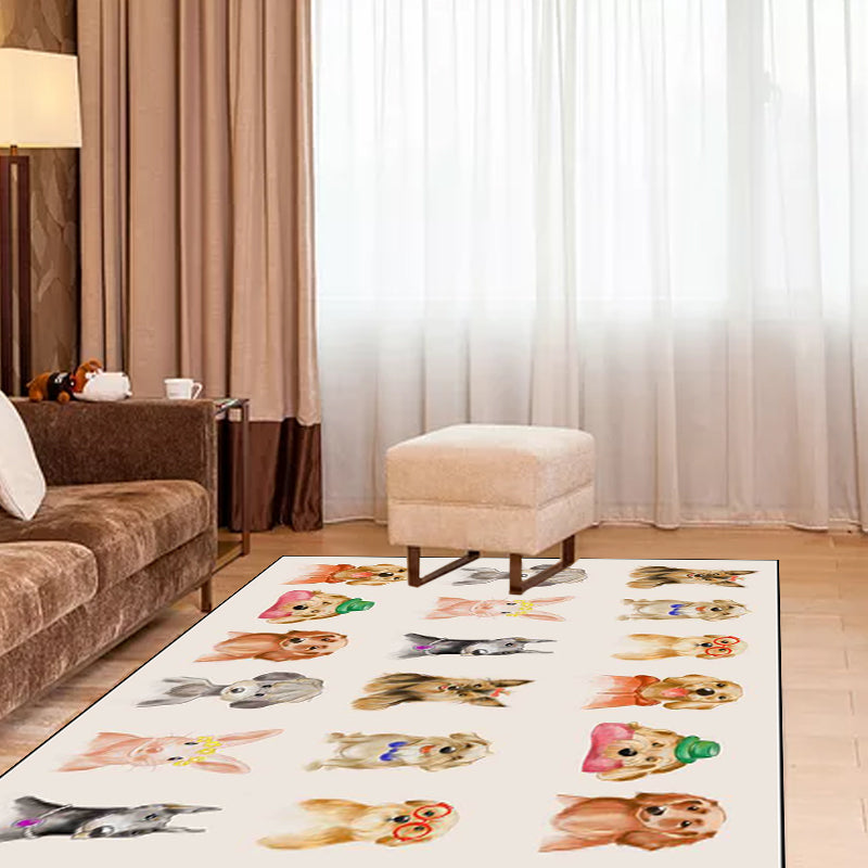 BowLift | Kids Bedroom Rug in Ivory Animal Dog Cat Pig Print Rug Polyester Non-Slip Back Area Rug
