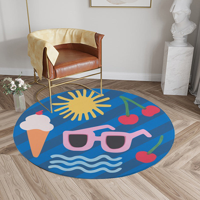 BowLift | Kids Bedroom Rug in Yellow Food & Beverages Ice Cream Cherry Glasses Print Rug Polyester Pet-Friendly Rug