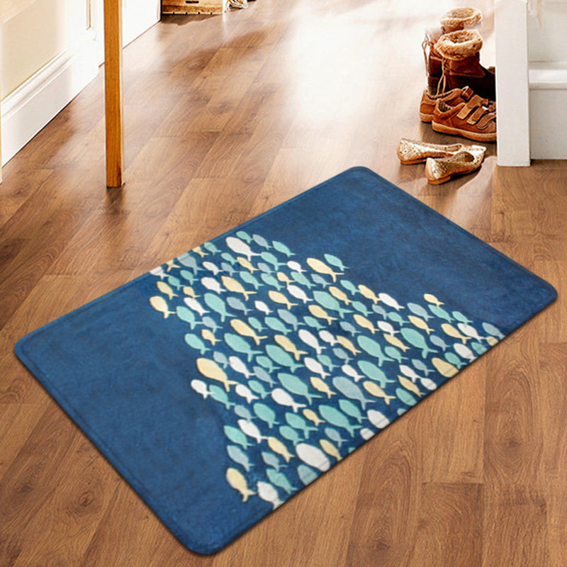 BowLift | Beautiful children's carpet in blue with animal fish pattern carpet polyester non-slip carpet for the children's room