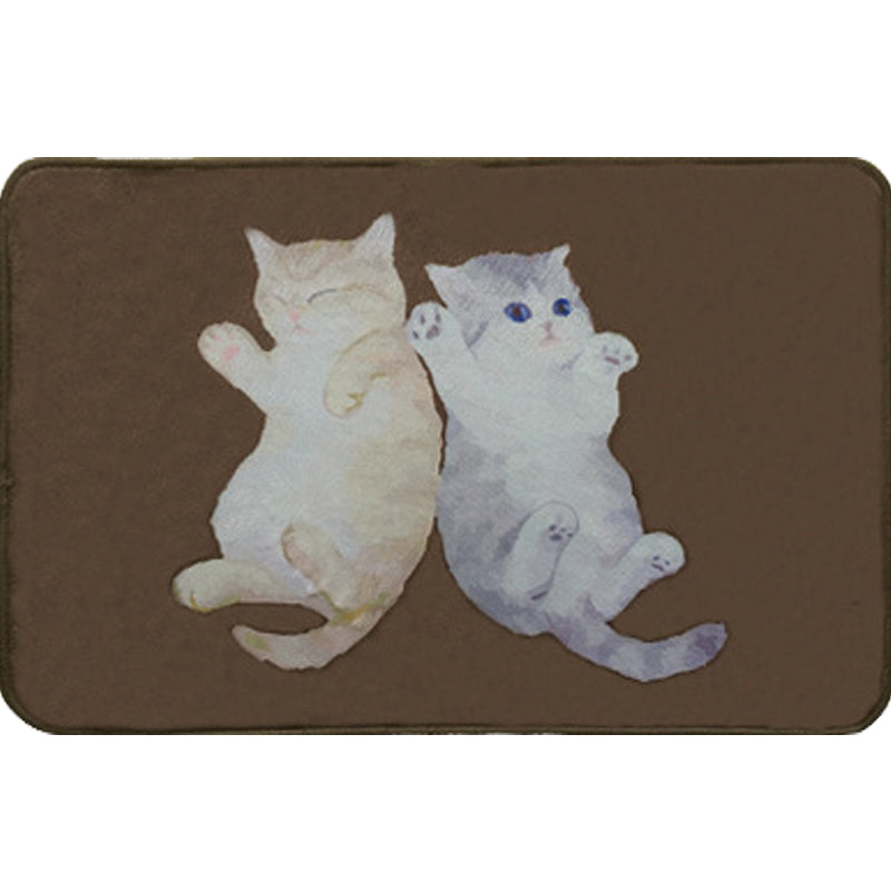 BowLift | Kids Children's Room Carpet in Brown Animal Cat Lying Print Carpet Polyester Non-Slip Washable Carpet