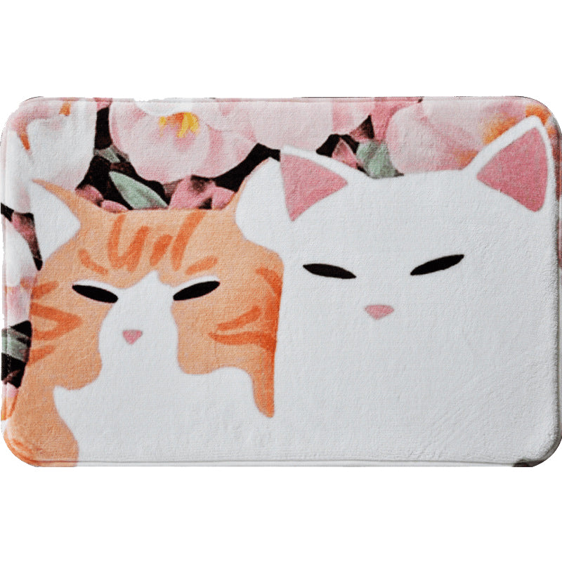 BowLift | Kids Children's Room Rug in Pink and Yellow Animal Cat Flower Pattern Rug Polyester Non-Slip Back Rug