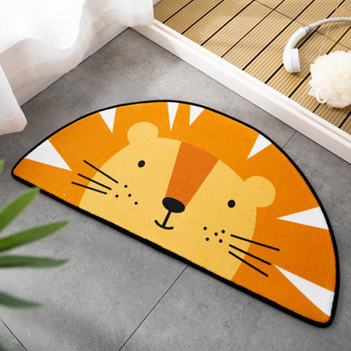 BowLift | Children Children's Room Irregular Rug in Pink and Orange Animals Tiger Lion Rabbit Print Rug Polyester Stain-resistant Area Rug