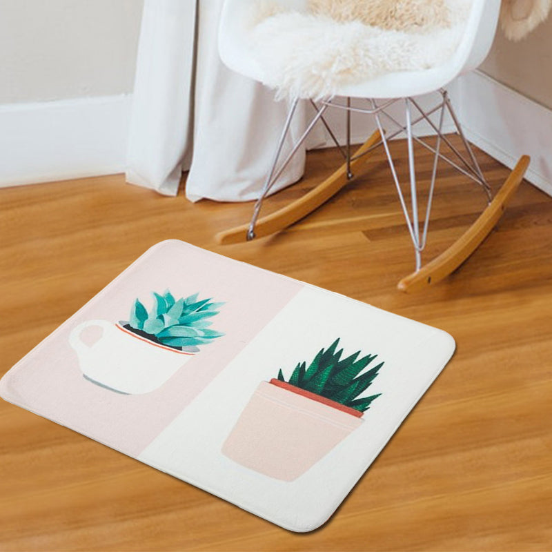 BowLift | Green and Pink Children's Room Carpet Children Botanical Leaf Potted Plants Pattern Area Rug Polyester Pet Friendly Carpet