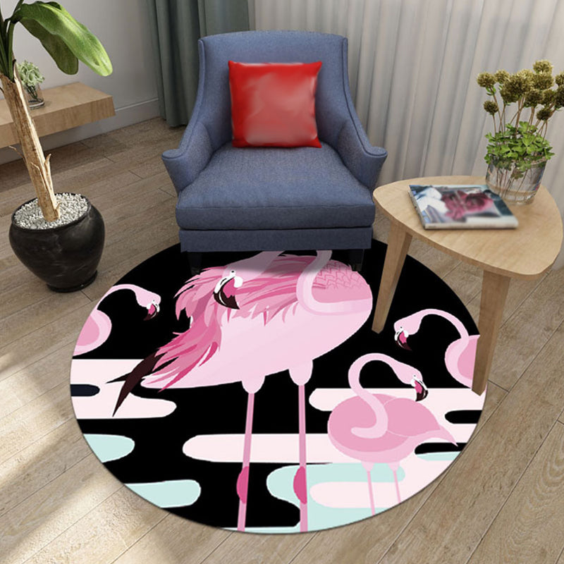 BowLift | Black and Pink Children's Rug Animal Lion Rabbit Flamingo Pattern Carpet Polyester Stain-Resistant Rug