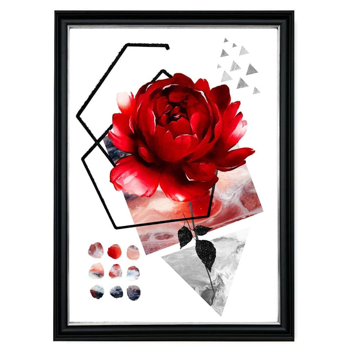 Black and Red Abstract Flower with Geometric Shapes No. 2 Wall Art Print | Bowlift