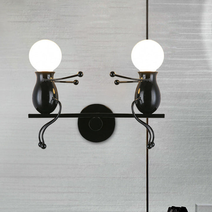 BowLift | Black/White/Red Childish Wall-Mounted Lamp Kids 2 Heads Metal Wall Light with Swing Arm