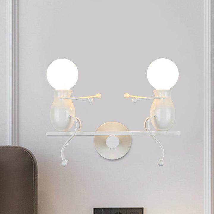 BowLift | Black/White/Red Childish Wall-Mounted Lamp Kids 2 Heads Metal Wall Light with Swing Arm