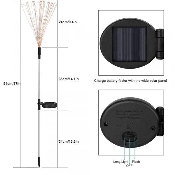 4 Pieces Solar Firework Garden Lights - Weatherproof LED Decorative Lighting, Solar Power for Garden and Patio | Bowlift
