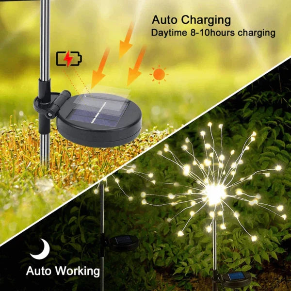4 Pieces Solar Firework Garden Lights - Weatherproof LED Decorative Lighting, Solar Power for Garden and Patio | Bowlift