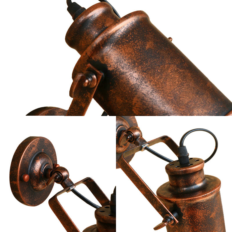 BowLift | Cylinder Metallic Wall Light Antique Style 1 Light Living Room Wall Mounted Light in Black/Rust