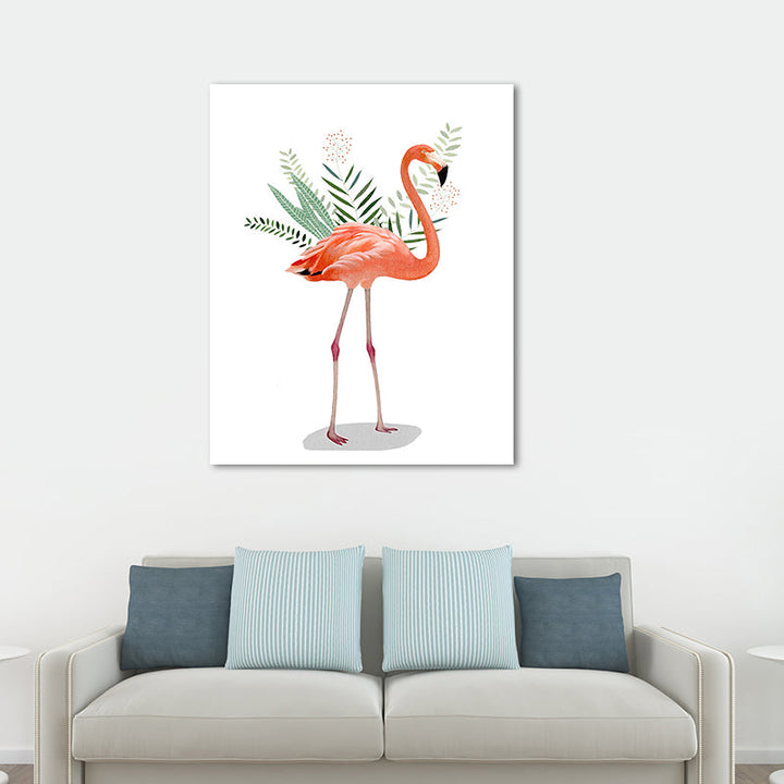 BowLift | Flamingo and leaves wrapped canvas pink tropical wall decoration for sign room