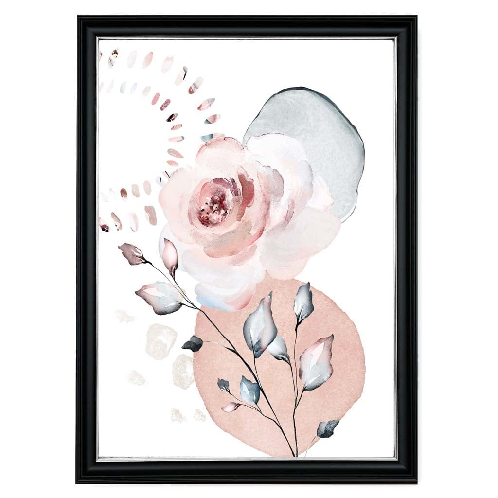Blush Pink and Gray Abstract Floral Rose and Geometric Shapes No. 1 | Bowlift