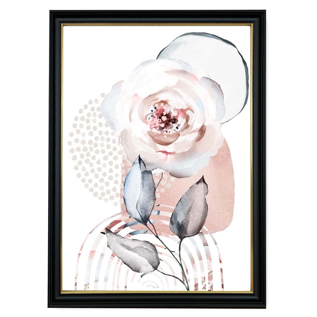 Blush Pink and Gray Abstract Floral Rose and Geometric Shapes No. 2 | Bowlift