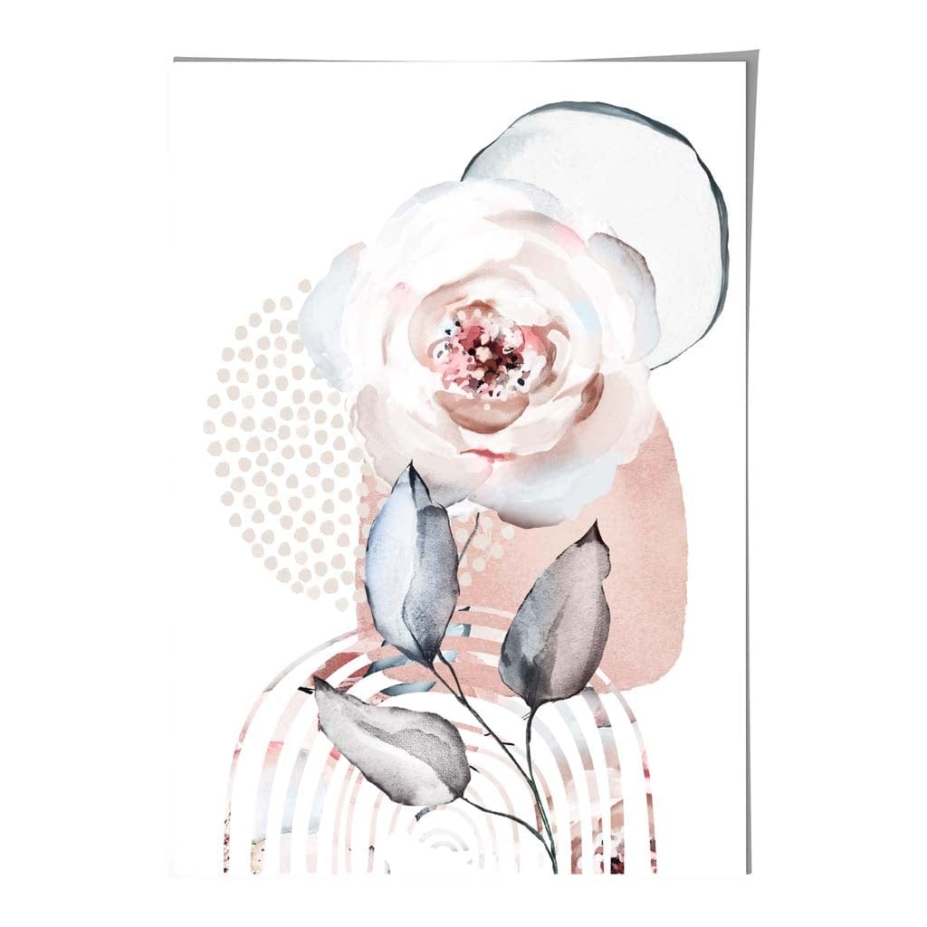 Blush Pink and Gray Abstract Floral Rose and Geometric Shapes No. 2 | Bowlift