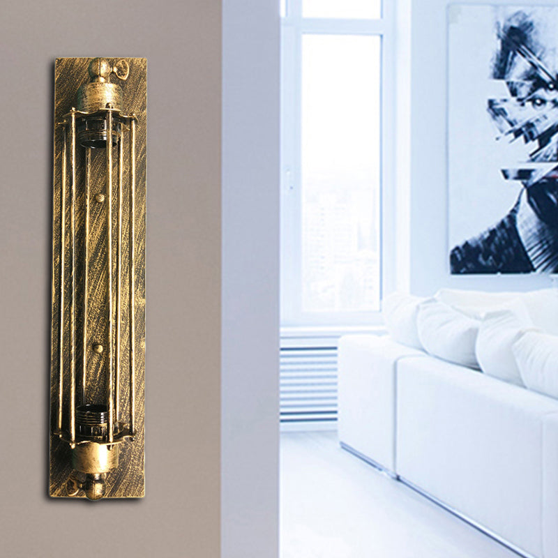 BowLift | 1 Head Wall Lamp Lighting Retro Industrial Linear Wrought Iron Wall Light with Cage Shade in Aged Brass