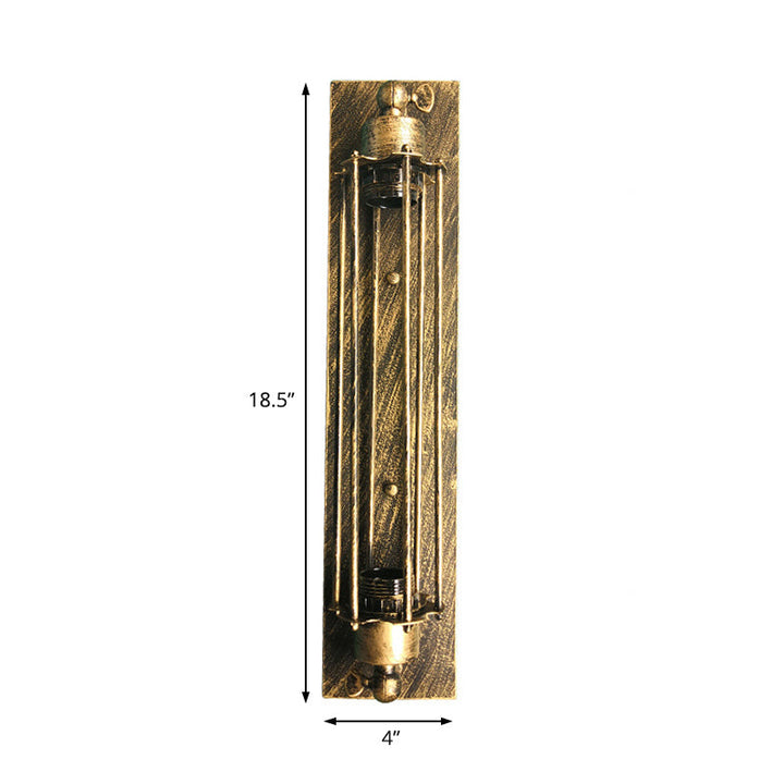 BowLift | 1 Head Wall Lamp Lighting Retro Industrial Linear Wrought Iron Wall Light with Cage Shade in Aged Brass