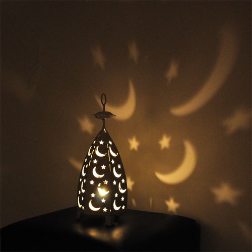 Decorative Moon & Star Metal Table Lantern with Cutout Panels Bowlift