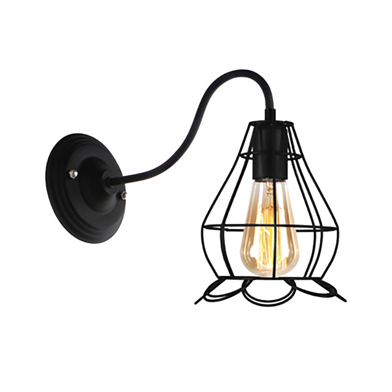 BowLift | Black 1 Head Wall Lamp Vintage Industrial Metal Bottle/Rectangular Wall Light Wall Lamp with Wire Frame for Café