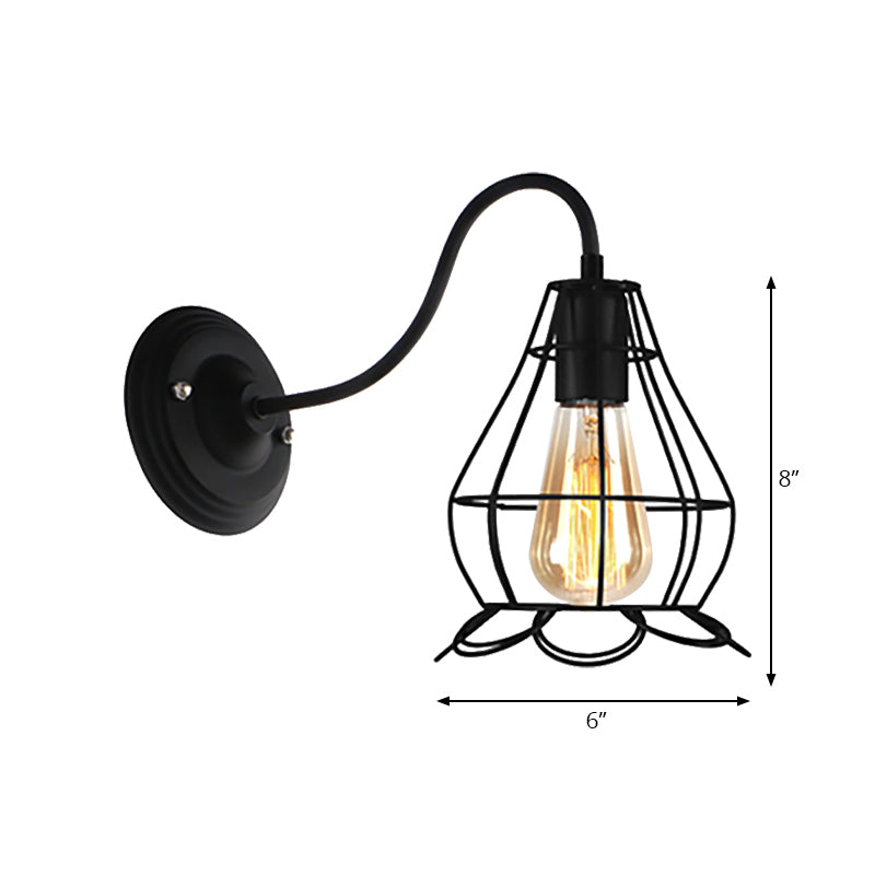 BowLift | Black 1 Head Wall Lamp Vintage Industrial Metal Bottle/Rectangular Wall Light Wall Lamp with Wire Frame for Café
