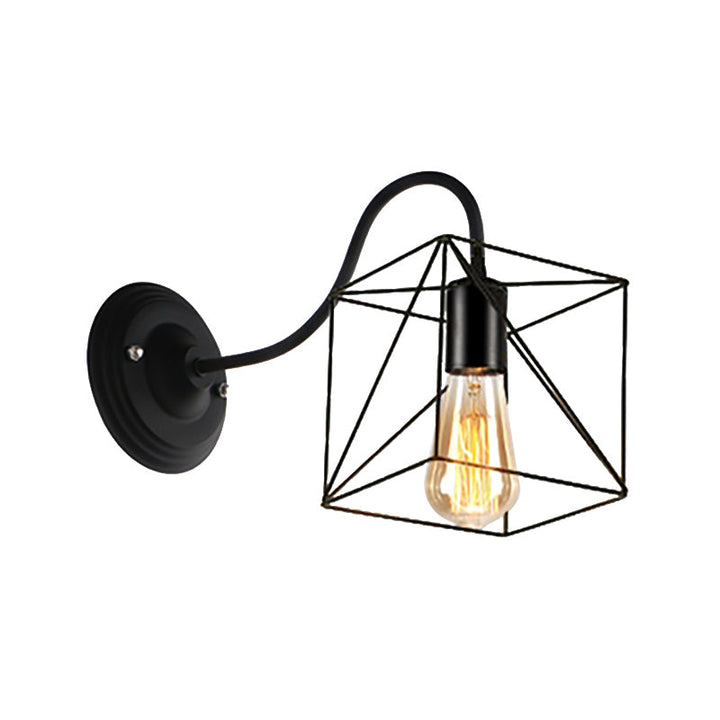 BowLift | Black 1 Head Wall Lamp Vintage Industrial Metal Bottle/Rectangular Wall Light Wall Lamp with Wire Frame for Café
