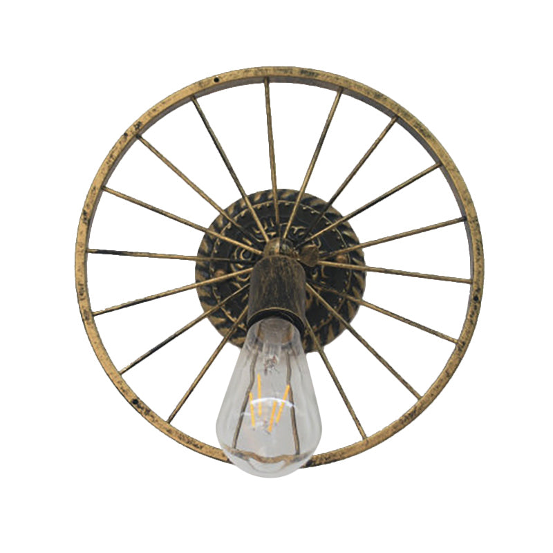 BowLift | Black/Bronze Wheel Design Wall Sconce Lamp with Open Bulb Farmhouse Style Metal 1 Light Restaurant Sconce Light
