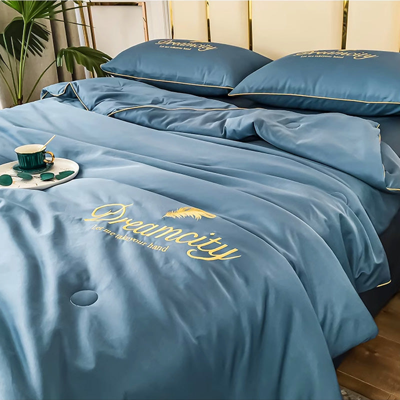 BowLift | Bedding Set Blue Silk Cooling Summer Quilt