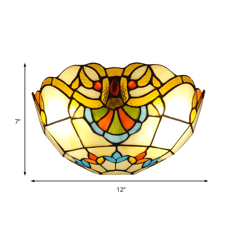 BowLift | Victorian Bowl Wall Lighting 1 Light Stained Glass Wall Lamp in Multicolor for Hallway