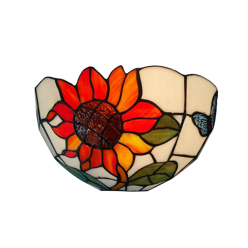 BowLift | Sunflower Wall Light with Bowl Shape Stained Glass Rustic Tiffany Wall Lamp
