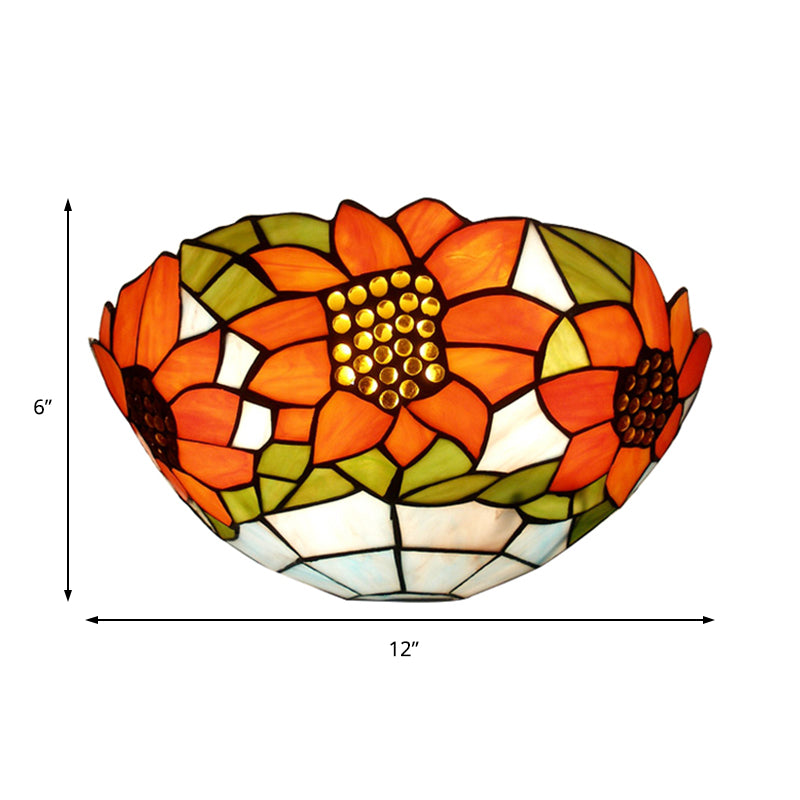 BowLift | Sunflower Wall Light with Bowl Shape Stained Glass Rustic Tiffany Wall Lamp