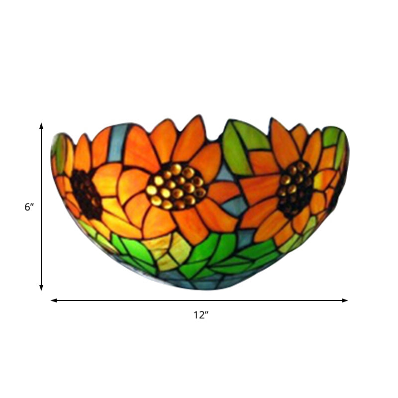 BowLift | Sunflower Wall Light with Bowl Shape Stained Glass Rustic Tiffany Wall Lamp