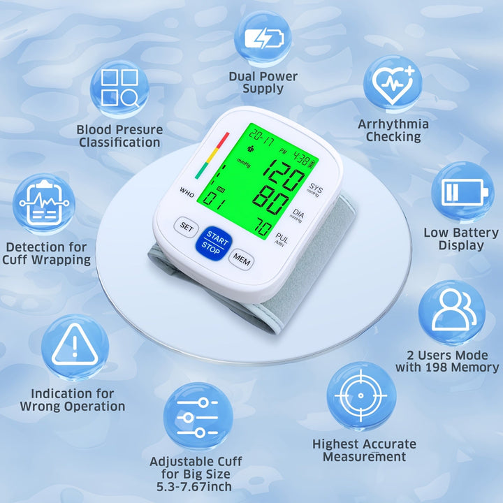 Wrist blood pressure monitor with illuminated display | Bowlift