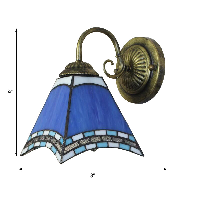 BowLift | Blue Pyramid Wall Lighting Nautical Mission 1 Light Stained Glass Wall Mounted Light for Foyer