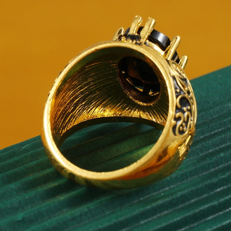 Engraved Mens Black Stone Ring Bowlift
