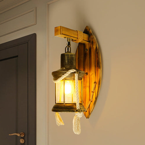 BowLift | Single Bulb Wall Light Sconce Rustic Style Lantern Clear Glass Wall Mounted Lamp in Antique Bronze