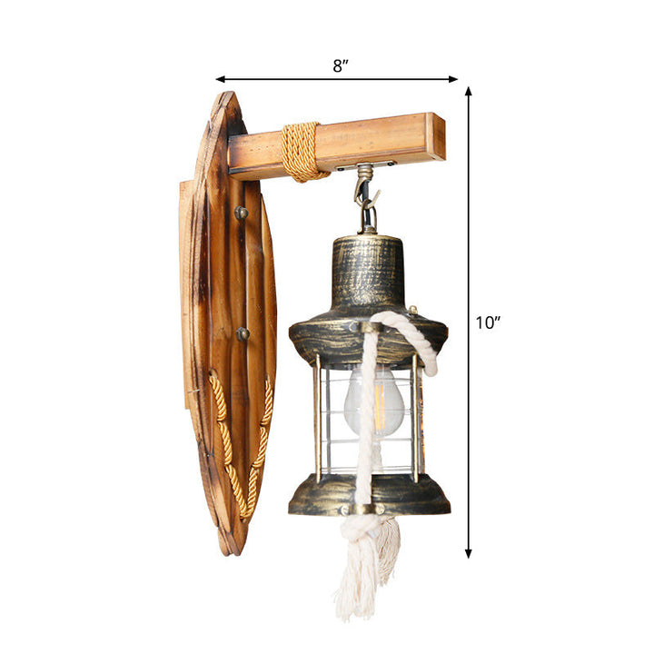 BowLift | Single Bulb Wall Light Sconce Rustic Style Lantern Clear Glass Wall Mounted Lamp in Antique Bronze