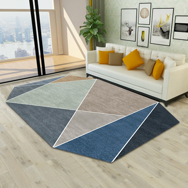 BowLift | Blue and Brown Irregular Rug Bedroom Novelty Color Block Pattern Area Rug Polyester Pet-Friendly Rug
